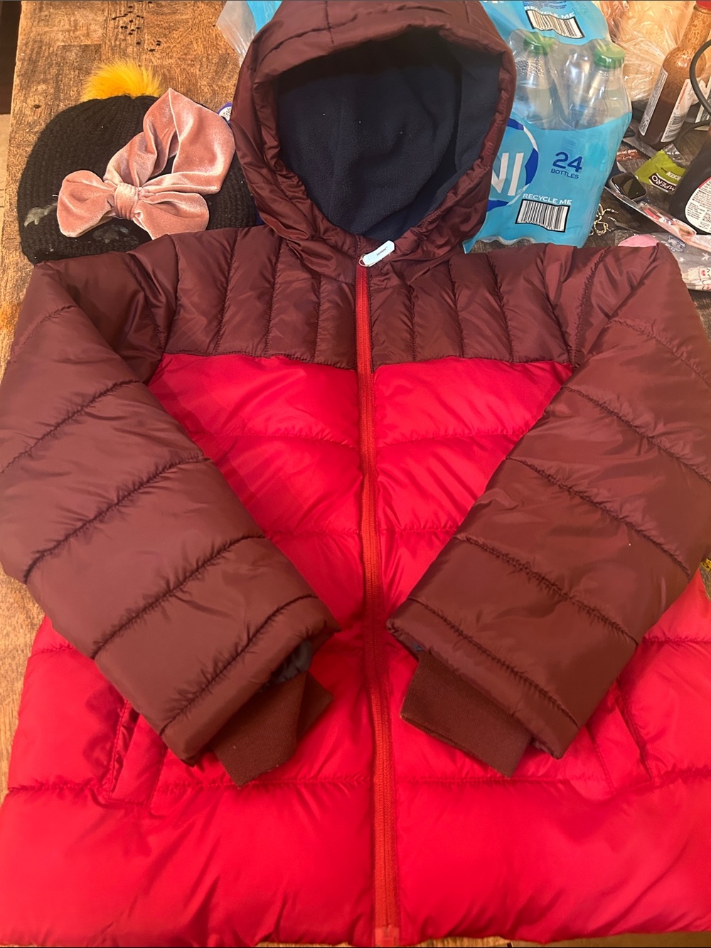 wonder nation Red and Burgundy Colorblock Hooded Puffer Jacket